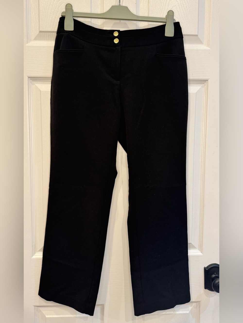 Anne Klein Black Wide-Leg Trousers with Gold Buttons